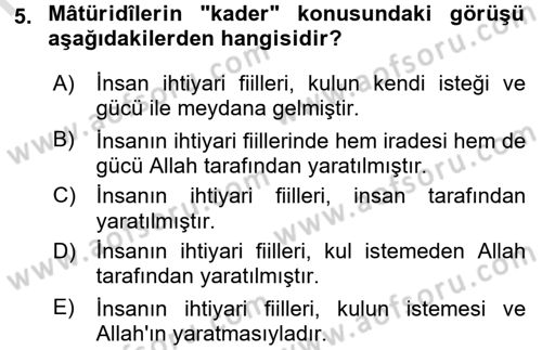 Kelam´a Giriş Dersi 2015 - 2016 Yılı (Final) Dönem Sonu Sınav Soruları 5. Soru