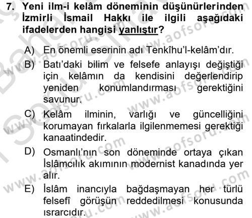 Kelam´a Giriş Dersi 2015 - 2016 Yılı (Final) Dönem Sonu Sınav Soruları 7. Soru