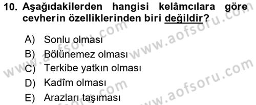 Kelam´a Giriş Dersi 2015 - 2016 Yılı Tek Ders Sınav Soruları 10. Soru