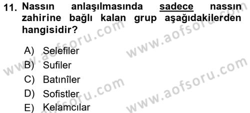 Kelam´a Giriş Dersi 2015 - 2016 Yılı Tek Ders Sınav Soruları 11. Soru