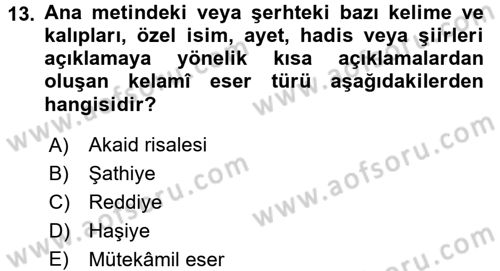 Kelam´a Giriş Dersi 2015 - 2016 Yılı Tek Ders Sınav Soruları 13. Soru