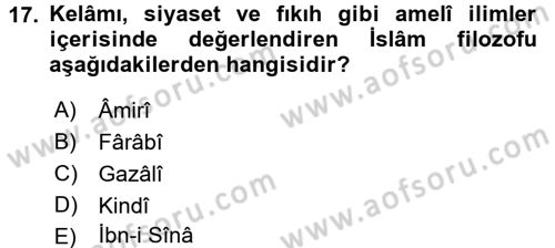 Kelam´a Giriş Dersi 2015 - 2016 Yılı Tek Ders Sınav Soruları 17. Soru