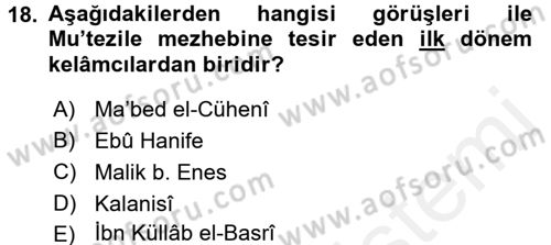 Kelam´a Giriş Dersi 2015 - 2016 Yılı Tek Ders Sınav Soruları 18. Soru