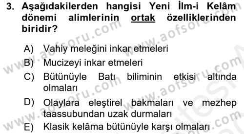 Kelam´a Giriş Dersi 2015 - 2016 Yılı Tek Ders Sınav Soruları 3. Soru