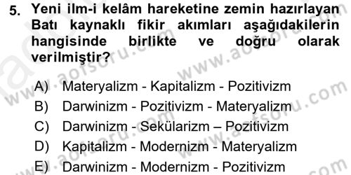 Kelam´a Giriş Dersi 2015 - 2016 Yılı Tek Ders Sınav Soruları 5. Soru