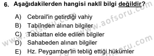 Kelam´a Giriş Dersi 2015 - 2016 Yılı Tek Ders Sınav Soruları 6. Soru