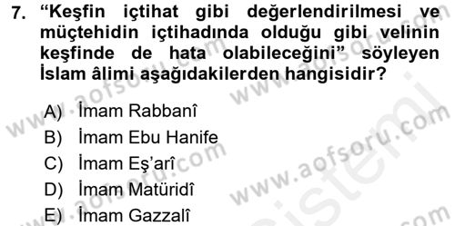 Kelam´a Giriş Dersi 2015 - 2016 Yılı Tek Ders Sınav Soruları 7. Soru