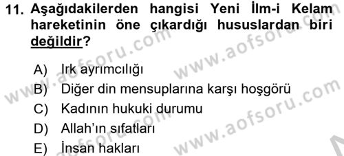 Kelam´a Giriş Dersi 2016 - 2017 Yılı 3 Ders Sınav Soruları 11. Soru