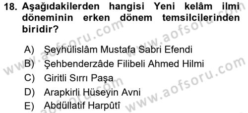 Kelam´a Giriş Dersi 2016 - 2017 Yılı 3 Ders Sınav Soruları 18. Soru