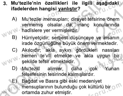 Kelam´a Giriş Dersi 2016 - 2017 Yılı 3 Ders Sınav Soruları 3. Soru