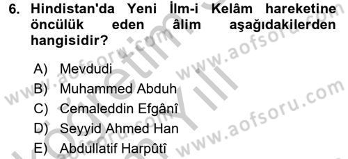 Kelam´a Giriş Dersi 2016 - 2017 Yılı 3 Ders Sınav Soruları 6. Soru