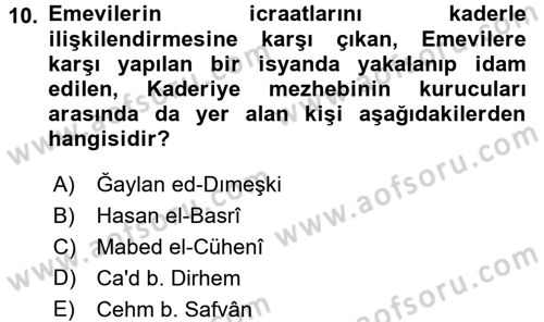Kelam´a Giriş Dersi 2016 - 2017 Yılı (Vize) Ara Sınav Soruları 10. Soru