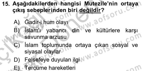 Kelam´a Giriş Dersi 2016 - 2017 Yılı (Vize) Ara Sınav Soruları 15. Soru