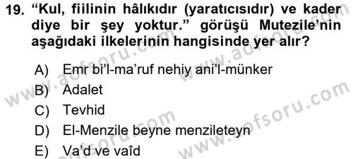 Kelam´a Giriş Dersi 2016 - 2017 Yılı (Vize) Ara Sınav Soruları 19. Soru