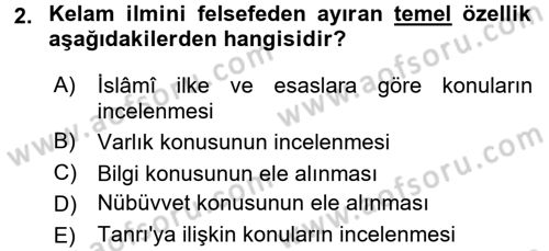 Kelam´a Giriş Dersi 2016 - 2017 Yılı (Vize) Ara Sınav Soruları 2. Soru