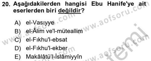 Kelam´a Giriş Dersi 2016 - 2017 Yılı (Vize) Ara Sınav Soruları 20. Soru