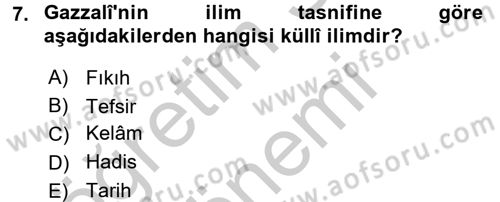Kelam´a Giriş Dersi 2016 - 2017 Yılı (Vize) Ara Sınav Soruları 7. Soru