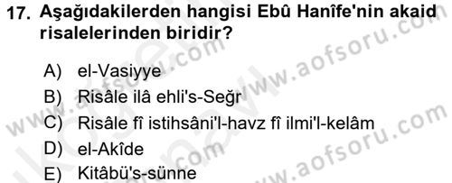 Kelam´a Giriş Dersi 2017 - 2018 Yılı 3 Ders Sınav Soruları 17. Soru