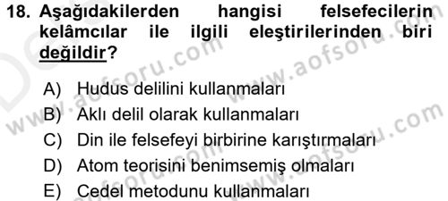 Kelam´a Giriş Dersi 2017 - 2018 Yılı 3 Ders Sınav Soruları 18. Soru