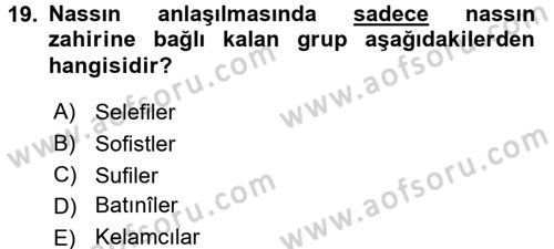 Kelam´a Giriş Dersi 2017 - 2018 Yılı 3 Ders Sınav Soruları 19. Soru