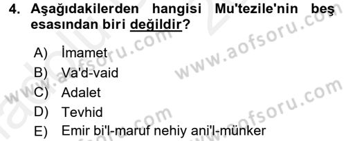 Kelam´a Giriş Dersi 2017 - 2018 Yılı 3 Ders Sınav Soruları 4. Soru