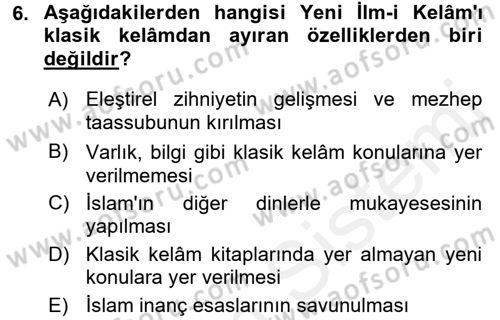 Kelam´a Giriş Dersi 2017 - 2018 Yılı 3 Ders Sınav Soruları 6. Soru