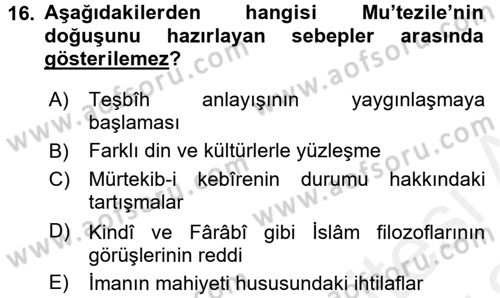 Kelam´a Giriş Dersi 2017 - 2018 Yılı (Vize) Ara Sınav Soruları 16. Soru