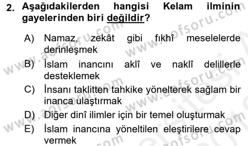 Kelam´a Giriş Dersi 2017 - 2018 Yılı (Vize) Ara Sınav Soruları 2. Soru