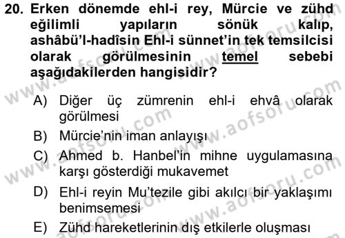 Kelam´a Giriş Dersi 2017 - 2018 Yılı (Vize) Ara Sınav Soruları 20. Soru