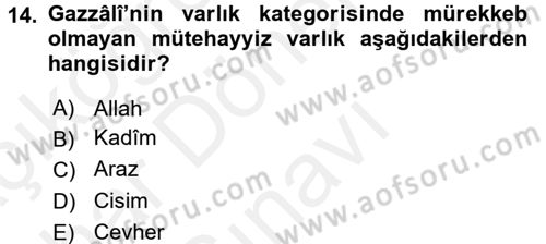 Kelam´a Giriş Dersi 2017 - 2018 Yılı (Final) Dönem Sonu Sınav Soruları 14. Soru