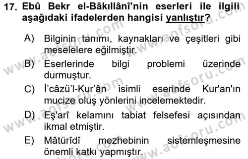 Kelam´a Giriş Dersi 2017 - 2018 Yılı (Final) Dönem Sonu Sınav Soruları 17. Soru
