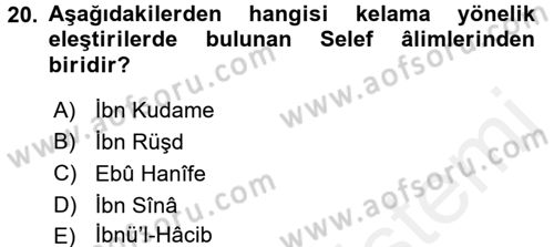 Kelam´a Giriş Dersi 2017 - 2018 Yılı (Final) Dönem Sonu Sınav Soruları 20. Soru