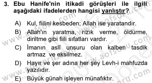 Kelam´a Giriş Dersi 2017 - 2018 Yılı (Final) Dönem Sonu Sınav Soruları 3. Soru