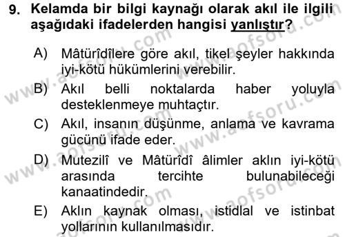 Kelam´a Giriş Dersi 2017 - 2018 Yılı (Final) Dönem Sonu Sınav Soruları 9. Soru