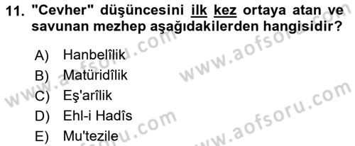 Kelam´a Giriş Dersi 2018 - 2019 Yılı 3 Ders Sınav Soruları 11. Soru