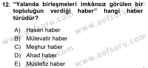 Kelam´a Giriş Dersi 2018 - 2019 Yılı 3 Ders Sınav Soruları 12. Soru
