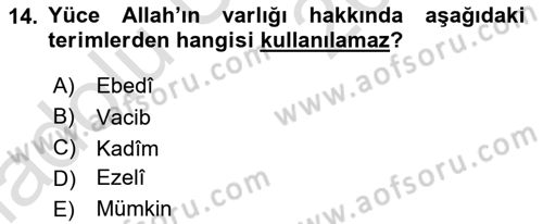 Kelam´a Giriş Dersi 2018 - 2019 Yılı 3 Ders Sınav Soruları 14. Soru