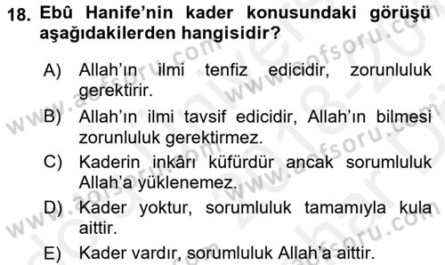 Kelam´a Giriş Dersi 2018 - 2019 Yılı (Vize) Ara Sınav Soruları 18. Soru