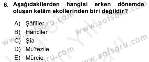 Kelam´a Giriş Dersi 2018 - 2019 Yılı (Vize) Ara Sınav Soruları 6. Soru