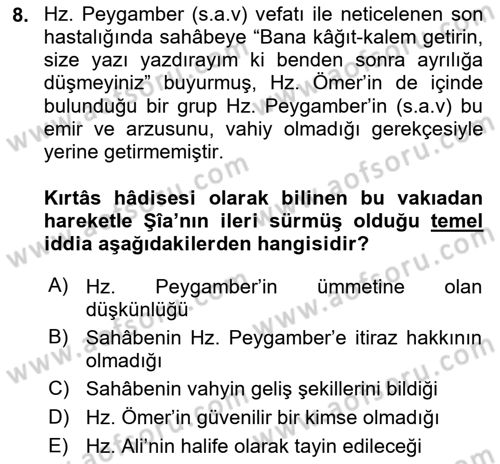Kelam´a Giriş Dersi 2018 - 2019 Yılı (Vize) Ara Sınav Soruları 8. Soru