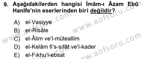Kelam´a Giriş Dersi 2018 - 2019 Yılı (Vize) Ara Sınav Soruları 9. Soru
