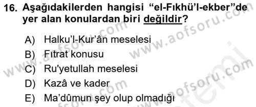 Kelam´a Giriş Dersi 2018 - 2019 Yılı (Final) Dönem Sonu Sınav Soruları 16. Soru