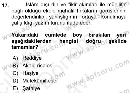 Kelam´a Giriş Dersi 2018 - 2019 Yılı (Final) Dönem Sonu Sınav Soruları 17. Soru