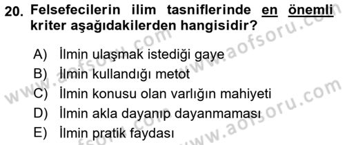 Kelam´a Giriş Dersi 2018 - 2019 Yılı (Final) Dönem Sonu Sınav Soruları 20. Soru