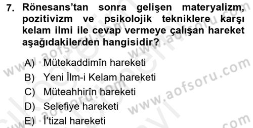 Kelam´a Giriş Dersi 2018 - 2019 Yılı (Final) Dönem Sonu Sınav Soruları 7. Soru