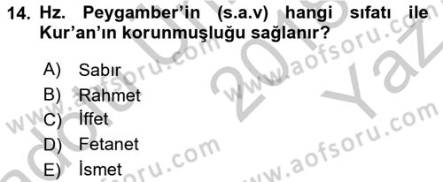Kelam´a Giriş Dersi 2018 - 2019 Yılı Yaz Okulu Sınav Soruları 14. Soru