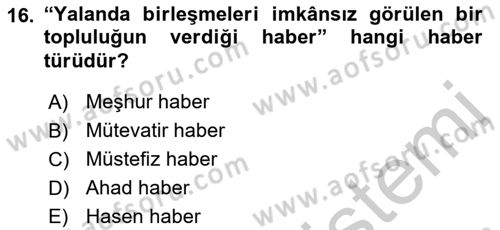 Kelam´a Giriş Dersi 2018 - 2019 Yılı Yaz Okulu Sınav Soruları 16. Soru