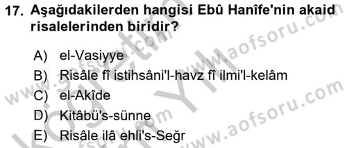 Kelam´a Giriş Dersi 2018 - 2019 Yılı Yaz Okulu Sınav Soruları 17. Soru