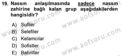 Kelam´a Giriş Dersi 2018 - 2019 Yılı Yaz Okulu Sınav Soruları 19. Soru