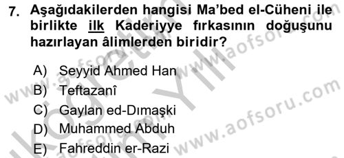 Kelam´a Giriş Dersi 2018 - 2019 Yılı Yaz Okulu Sınav Soruları 7. Soru